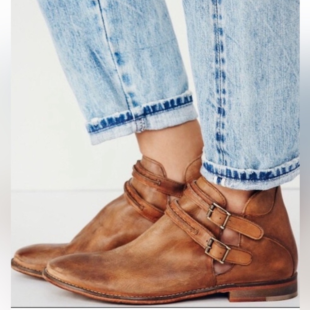 Free People Braeburn Leather Ankle Boots Booties Western Cowgirl Brown Size 38
